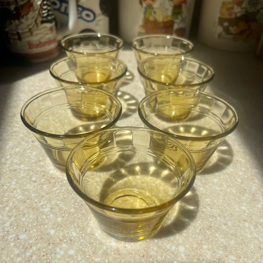 Vintage Amber yellow Pudding Cups marked Mexico